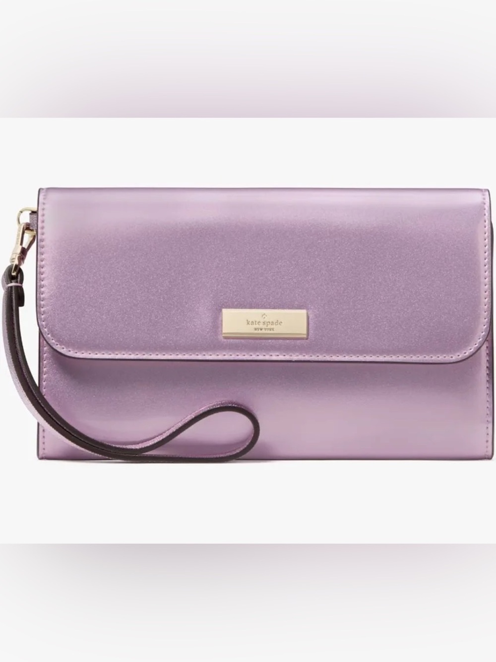 kate spade Kenzie Metallic Lavender Pink Wristlet Clutch NWT MSRP $270